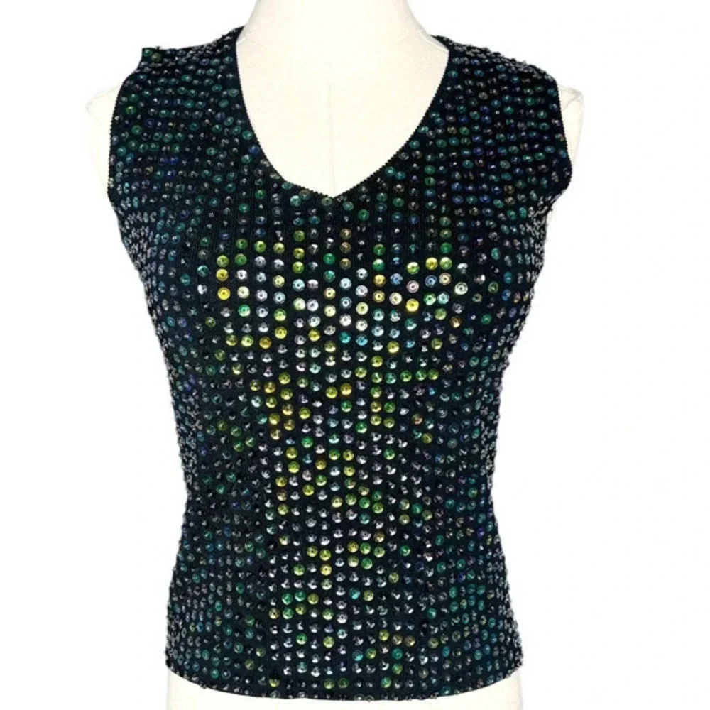 Joseph A Vintage 90s Multicolor Sequin Tank‎ Top Size Small - Picture 5 of 12